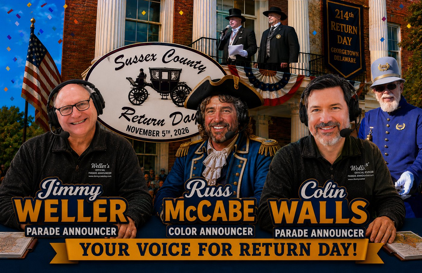 Your voice for Return Day — 2026 announcers Jimmy Weller, Russ McCabe and Colin Walls