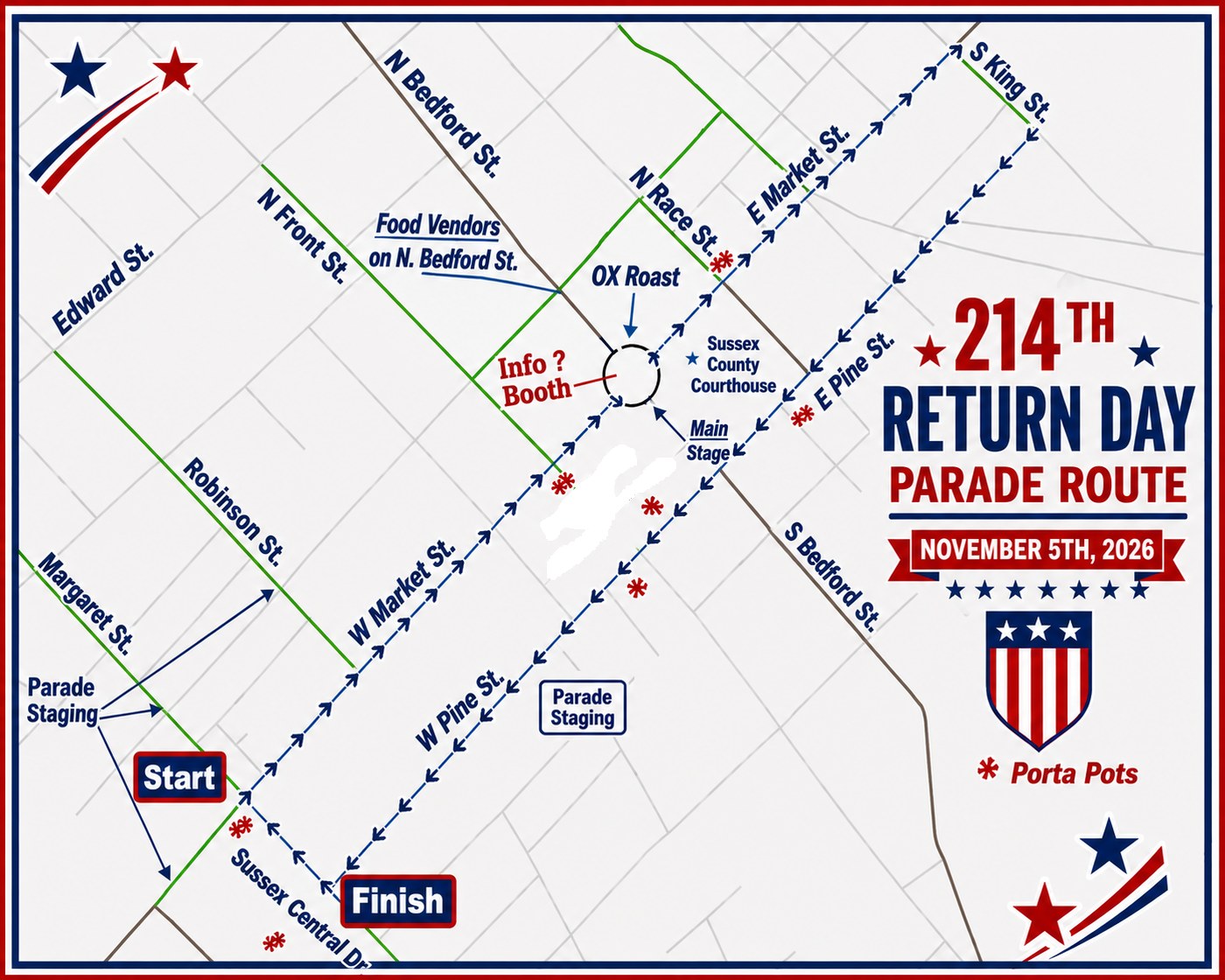 Official 2026 Return Day parade route map, Georgetown, Delaware